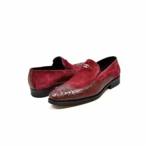 British Walkers Shiraz Crocs Men's Burgundy Crocodile Leather and Suede Loafers