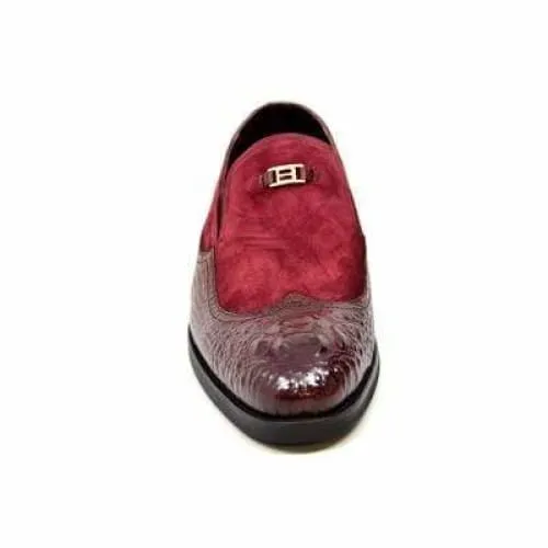 British Walkers Shiraz Crocs Men's Burgundy Crocodile Leather and Suede Loafers