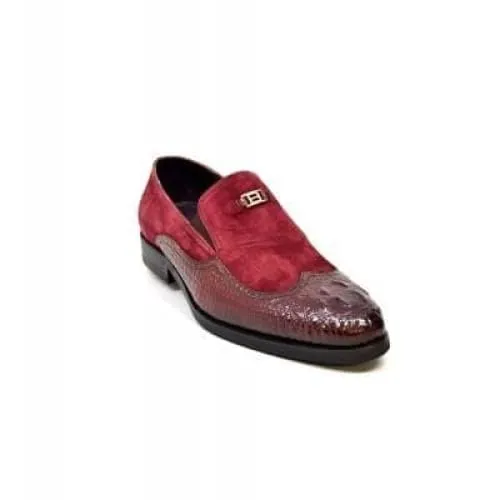 British Walkers Shiraz Crocs Men's Burgundy Crocodile Leather and Suede Loafers