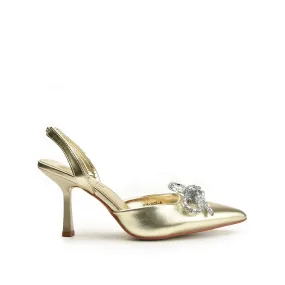 Elegant Gold Slingback Stilettos with Rhinestone Detail | 444N-X