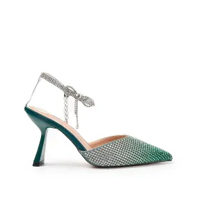 Elegant Green Rhinestone Slingback Heels | 455N-K