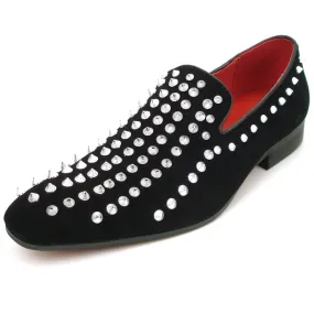 Fiesso Black Suede Silver Spiked Loafers