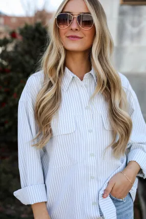 FINAL SALE - Easygoing Mentality Sage Striped Button-Up Blouse