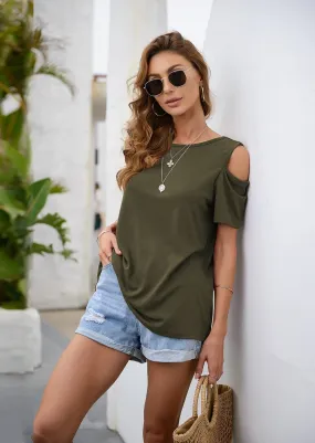 Solid Cutout Shoulder Tee